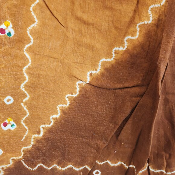 Vintage Hand Dyed Batik Long Skirt Tied Waist Brown Sepia - Picture 5 of 10